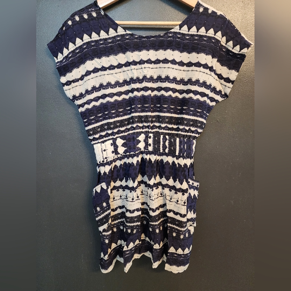 Myne Midnight Blue and Cream Patterned Dress